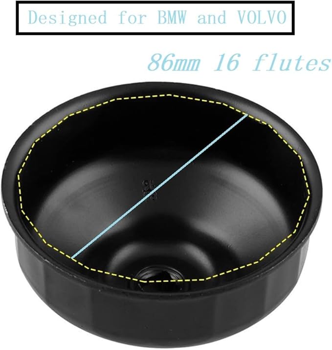 86mm 16 Flutes Oil Filter Wrench for Volvo XC90 XC70 S60 S40 C70 S80 V40 V70, for BMW X3 328i 535i 128i 135i 135is 228i 320i 325i 325xi 330i