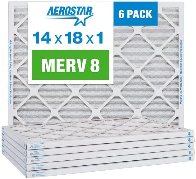 Aerostar 14x18x1 MERV 8 Air Filter, Pleated AC Furnace HVAC Filters (13.75x17.75x0.75), Electrostatically Charged for Allergies Dust Pet Dander Pollen Mold Lint, MPR 600 FPR 5, USA, 6 Pack