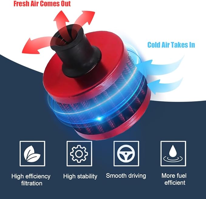 Breather Filter, Air Filter Valve Cover Breather, 12mm Mini Air Filter Vent Crankcase Breather, Air Filter Cold Air Intake Filter Breather, Car Accessories Universal for Car, Motorcycle