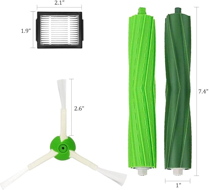 MZY LLC Replacement Parts for iRobot Roomba i7 i7+ i2 i3 i3+ i4 i4+ i6 i6+ i8 i8+/Plus j7 j7+ E5 E6 E7, I, E & J Series Vacuum Cleaner, 2 Set Rubber Brushes, 8 HEPA Filters and 8 Side Brushes