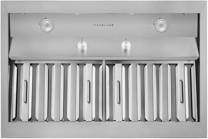 Hauslane Range Hood Insert 30 Inch, Hood Vent for Kitchen | Low Noise Performance, Professional-Grade Baffle Filters, LED Lamps, Stainless Steel Ductless Hood, Built in Range Hood 18.5” Deep