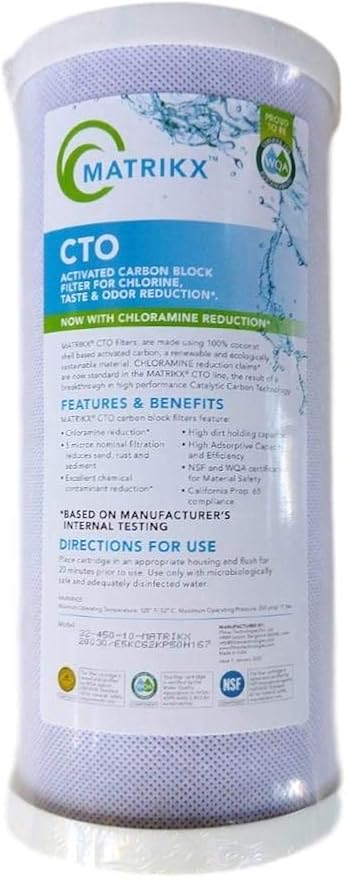MatriKX Full Flow CTO Carbon Block Filter - Advanced 4.5" x 10" Carbon Water Filter Cartridge with Chloramine and Chlorine Reduction (32-450-10)
