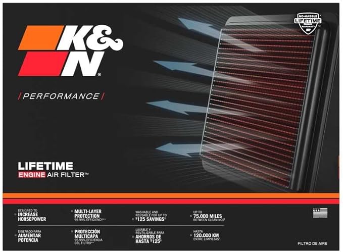 K&N Engine Air Filter: Reusable, Clean Every 75,000 Miles, Washable, Premium, Replacement Car Air Filter: Compatible with 2006-2015 HYUNDAI/KIA (i45, Elantra, Yuedon, I30, Cerato, Forte), 33-2380