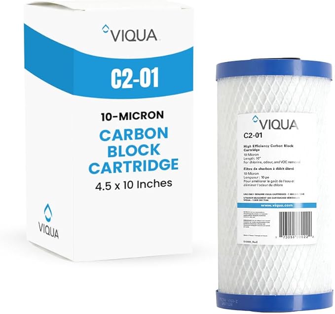 Viqua C2-01 Carbon Block Water Filter Cartridge – 10" x 4.5", 10 Micron, High Flow 6.5 GPM – Reduces Chlorine, Taste & Odor – Fits Standard 10-Inch Housings – NSF Certified