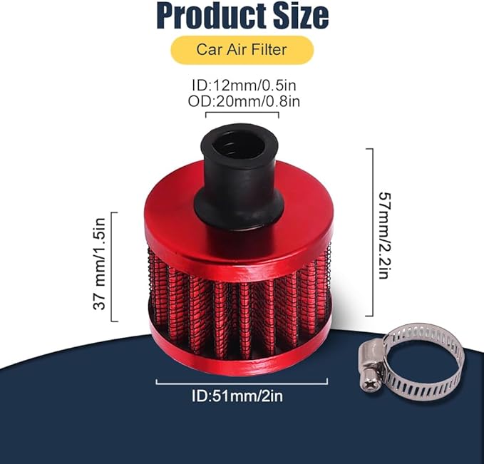 Breather Filter, Air Filter Valve Cover Breather, 12mm Mini Air Filter Vent Crankcase Breather, Air Filter Cold Air Intake Filter Breather, Car Accessories Universal for Car, Motorcycle