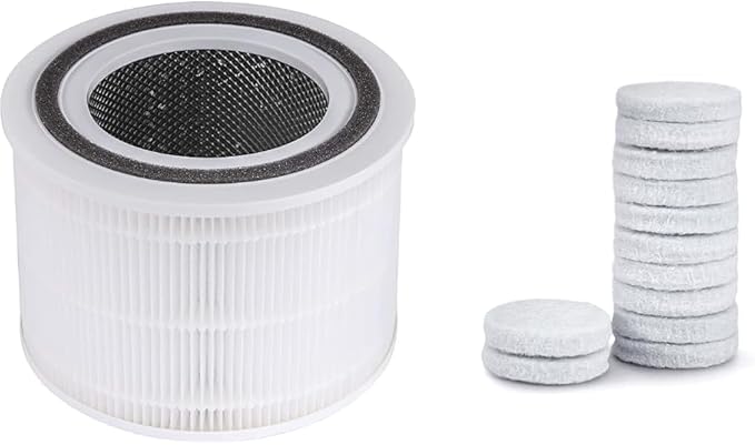 LEVOIT Core 300 Air Purifier Replacement Filter, 3-in-1 True HEPA, 1 Pack, White & Air Purifier Core Mini/LV-H128 Aroma Pads 12pack Essential Oil Replacement