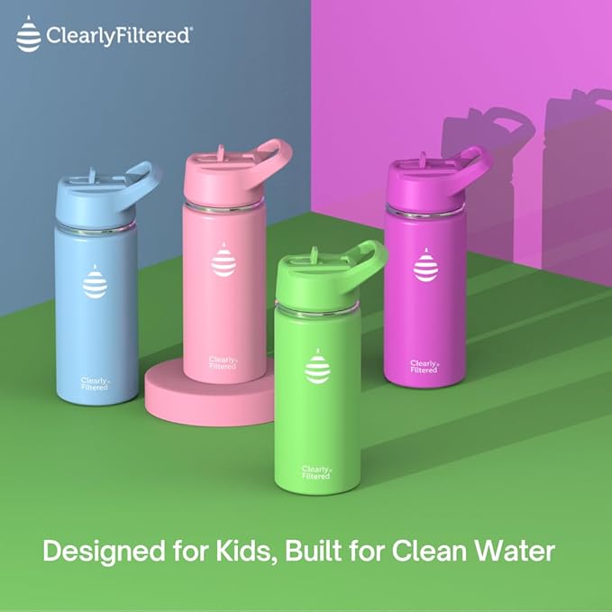 Clearly Filtered Water Bottle | Removes 200+ Contaminants, Double-Wall Insulated Stainless Steel, BPA/BPS Free, Phthalate Free, Filters Flouride Lead Chlorine (16oz, Bubble Gum)