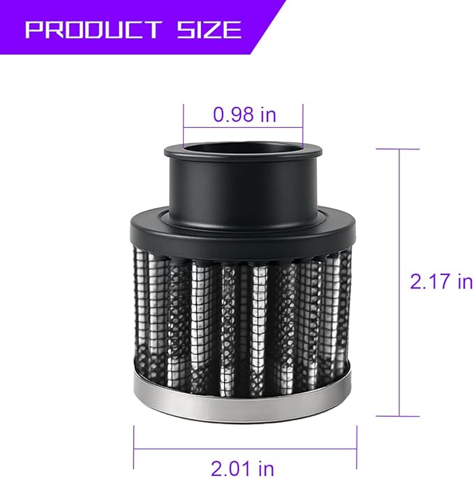Car Air Intake Filter, 1" 25mm Inlet Valve Cold Air Intake Filter Cleaner with Adjustable Clamp, Hight Flow Performance Auto Crankcase Breather Filter Replacement, Universal Fit (Carbon Fiber)