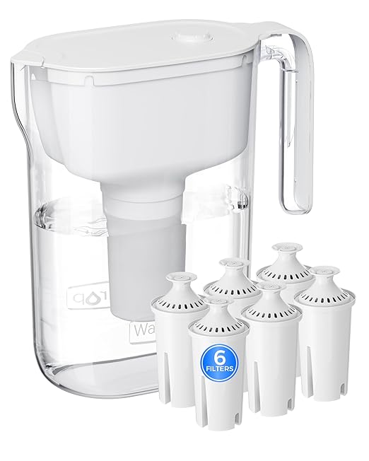 Waterdrop Water Filter Pitcher with 6 Replacement Filters, Can Work with Brita® Water Pitchers & Brita® Water Filters, BPA-Free, Fast Flow, Reduces Chlorine, Lead, Up to 12 Months, 7-Cup, White