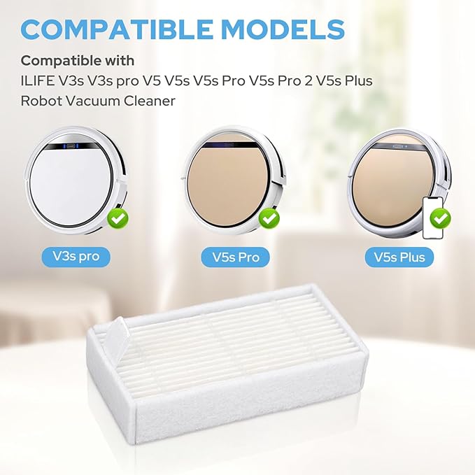 Filters Replacement for ILIFE V3s V3s pro V5 V5s V5s Pro V5s Pro 2 V5s Plus Noisz S5 Robotic Vacuum Cleaner - HEPA Vacuum Filter - 12 Pack