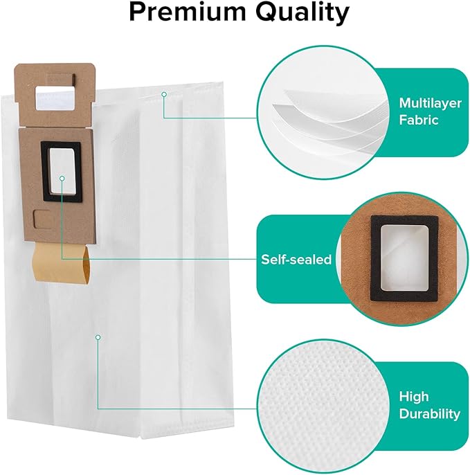 roborock 12 Packs Disposable Dust Bags for S7+ and S7 MaxV Plus Robot Vacuum Cleaner, 1.8L Large Capacity Vacuum Cleaner Dust Bags Replacement Parts