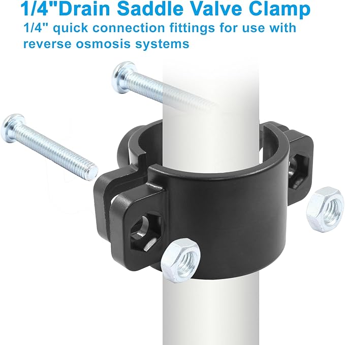 Waziaqoc Drain Saddle Valve with 1/4" Quick Connect, Plastic Drain Saddle Valve, Water Hose Pipe Adapter for Under Sink Reverse Osmosis System