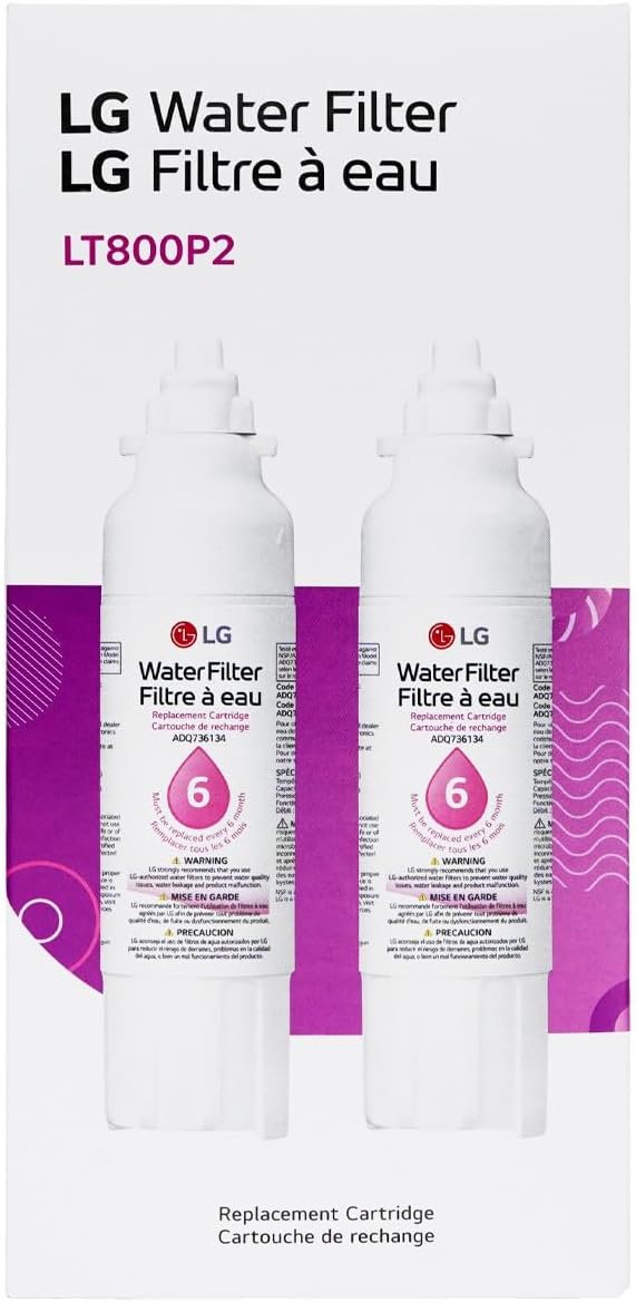 LG LT800P2 6-Month / 200 Gallon Refrigerator Replacement Water Filter, 2 Count (Pack of 1), White