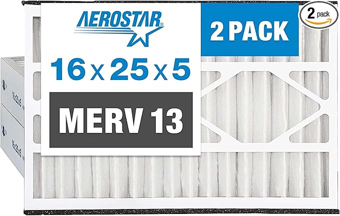 Aerostar 16x25x5 Air Filter MERV 13, Furnace Filters AC HVAC Replacement for Trion Air Bear 229990-105, 2 Pack (Actual Size: 15 5/8" x 24 1/8" x 4 7/8")