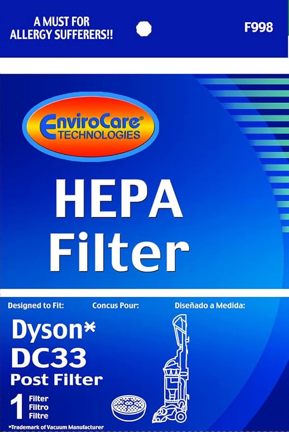 EnviroCare Premium Replacement Vacuum Cleaner Post Motor Filter for Dyson DC33 Multi Floor Vacuums. Fits all Dyson DC33 Upright Models DC-33 Animal, DC-33 All Floors, and DC33 Multi-Floor Uprights