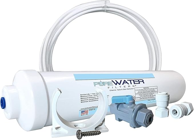 PureWater Filters Inline Water Filter Kit for Refrigerators with Ice Makers - Push To Connect Fittings - Easy Installation