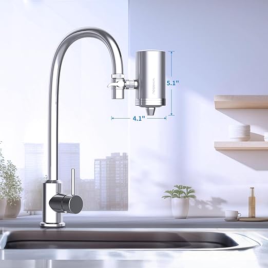 WINGSOL Stainless Steel Water Filter for Sink Faucet, NSF/ANSI 42&53, 360° Rotating Tap Purifier Reduces PFAS, Lead, Chlorine & Microplastics, 350 Gallons Long-Lasting for Kitchen & Bathroom