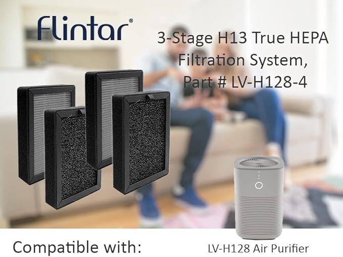 Flintar LV-H128-RF Replacement Filter, Compatible with Levoit LV-H128 Air Purifier, 3-Stage H13 Filtration System, 4-Pack
