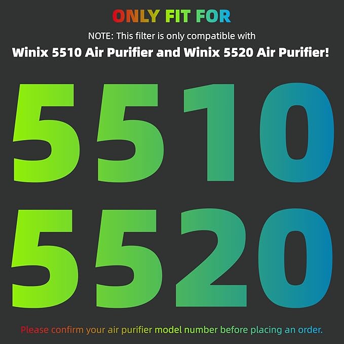 5510 5520 Filter Q For Winix 5510 5520 Air Purifier Filter Replacement 1712-0123-00 For Large Room 1882 Ft²/Hr, 1 Middle Filter & 1 Activated Carbon Filter Captures Pet Dander, Smoke, Dust, Pollen