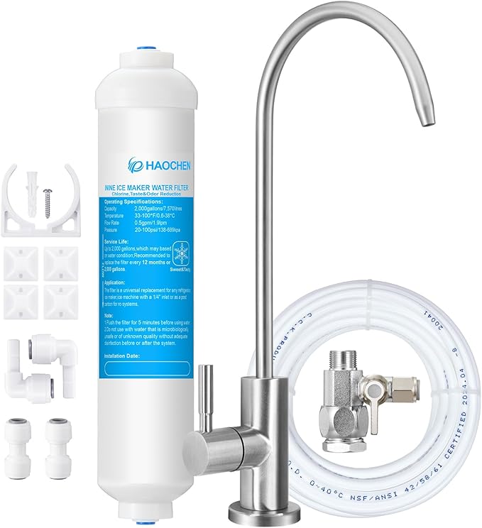 Under Sink Water Filter - Water Filter Kit and Feed Valve for Home Bar and Washbasin,Reduce Chlorine,Bad Taste&Odor,A Perfect Choice for Countertop Ice Maker,Coffee Maker and Skin Care