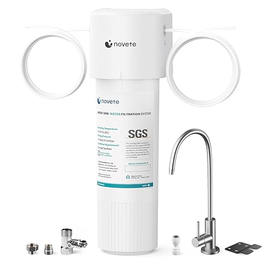 NOVETE Under Sink Water Filter, 3-Years, 30000 Gallons, Reduce 99.5% Chlorine, PFAS, Bad Taste, NSF/ANSI 42/372, Water Filtration System with Stainless Faucet, USA Tech, Do Not Reduce TDS, UWF0A-KPC