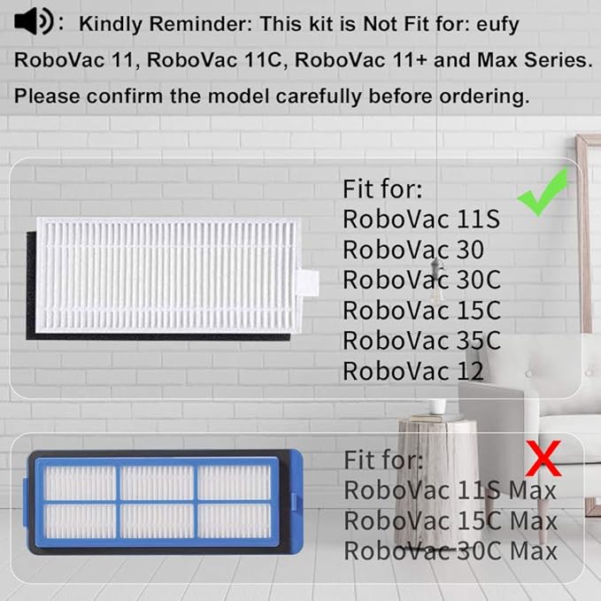 Replacement Parts Kit for Eufy RoboVac 11S, RoboVac 30, RoboVac 30C, RoboVac 15C, RoboVac 12, RoboVac 35C, Robotic Accessories,8 Filters,8 Side Brushes,1 Main Brush,1 Pre Filter,1 Rolling Brush Guard