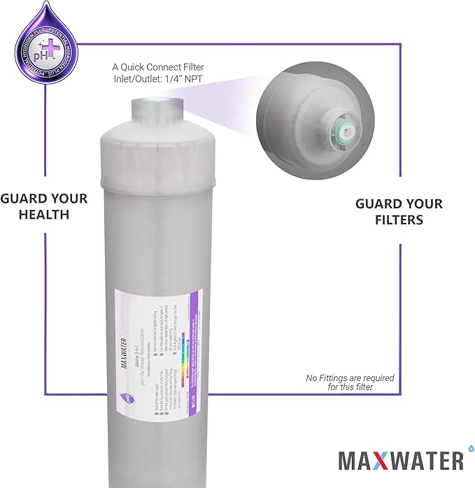 (2 Pack) Ph+ Alkaline, Mineral, Far infrared 5 in 1 Max Water filter, compatible with most pH Reverse Osmosis Water Filtration Systems
