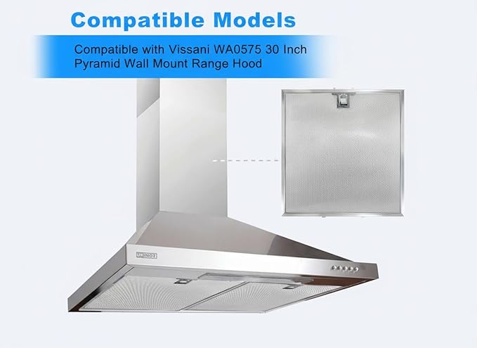 WA0575 Range Hood Filter 14-3/8" x 13-1/2" - 1 Pack, 5-Layer Aluminum Mesh Grease Filter Replacement for Vissani 30-inch Pyramid or Wall Mount Range Hood