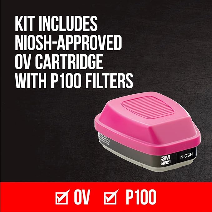 3M P100/OV Odor/Particulate Multi-Purpose Reusable Respirator 65021, NIOSH-APPROVED Organic Vapor Cartridge, Medium