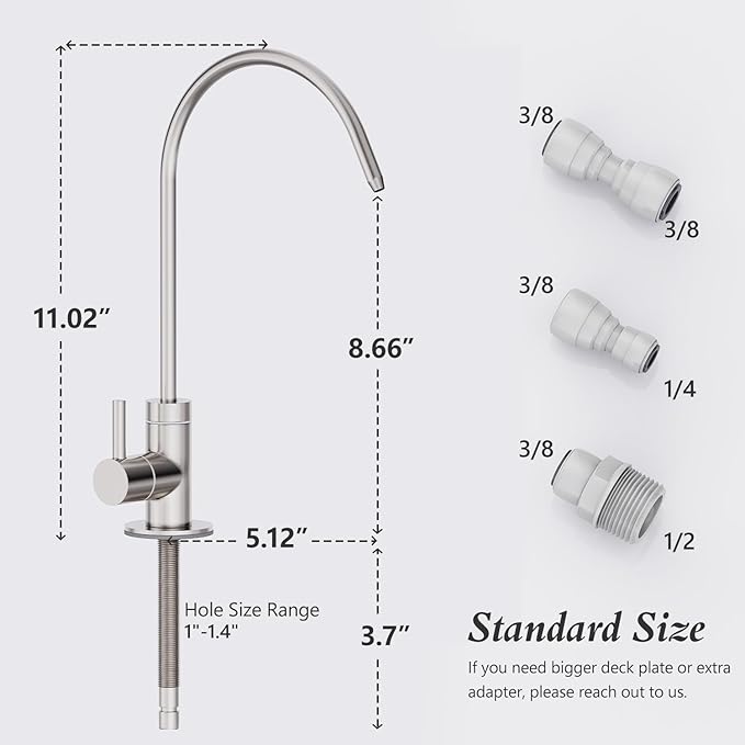 GIMILI Drinking Water Faucet for Kitchen Sink, Kitchen Water Filter Faucet Stainless Steel for Reverse Osmosis or Water Filtration System Beverage Non-Air Gap RO Faucet Brushed Nickel Finish