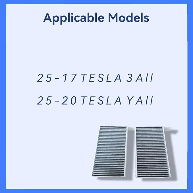 Cabin Air Filter with Activated Carbon for Tesla Model 3 2018-2025 & Model Y 2020-2025, 3-Layer Filtration, Replacement for 1107681-00-A, Dust Pollen & Odor Control, Easy Install