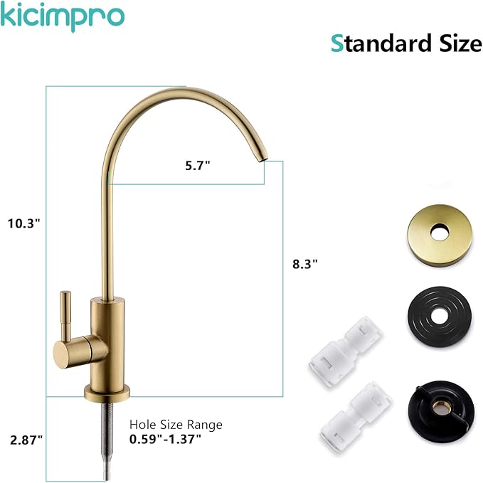 Gold Reverse Osmosis Faucet Kicimpro Kitchen Water Filter Faucet Non-Air-Gap Drinking Water Bar Faucet 304 Stainless Steel Gold Finish Lead-Free