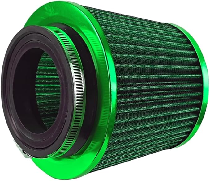 Car Clamp-On Air Intake Filter, 3 In 3.5 In 4 In Round Tapered Vehicle Cone Air Filters, High-Performance ＆ Washable Auto Replacement Intake Filtering Accessories, Universal Fit (Green)