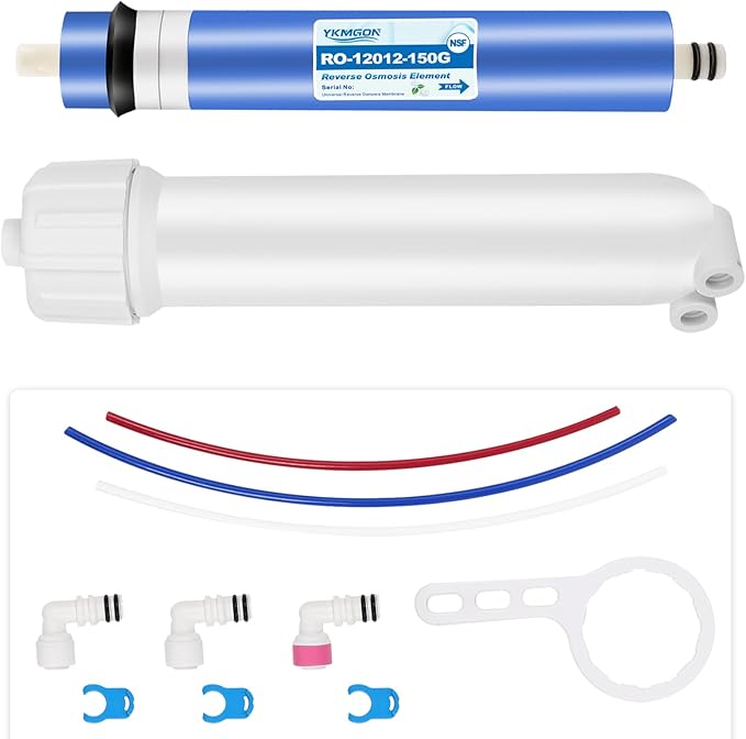 2012-150GPD Reverse Osmosis Membrane with RO Membrane Housing,Wrench,1/4" Quick-Connect Fittings,Check Valve and Water Pipe Replacement for Under Sink Home Drinking RO Water Filter System