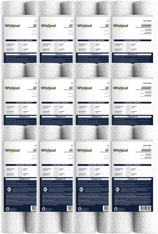 Whirlpool 10" x 2.5" Whole House Sediment Water Filters, WHKF-WHSW, 35 Micron, NSF Certified Reduces Sand, Soil, Silt & Rust for Standard Filter Housings, 24-Pack