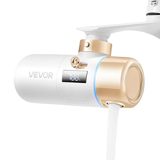 VEVOR Skincare Water Filter, Faucet Mount Water Filters with Micro-Nano Bubble for Skin, Sink Tap Purifier, Removes Chlorine with 1 Filter, for Kitchen and Bathroom Faucets, White + Gold