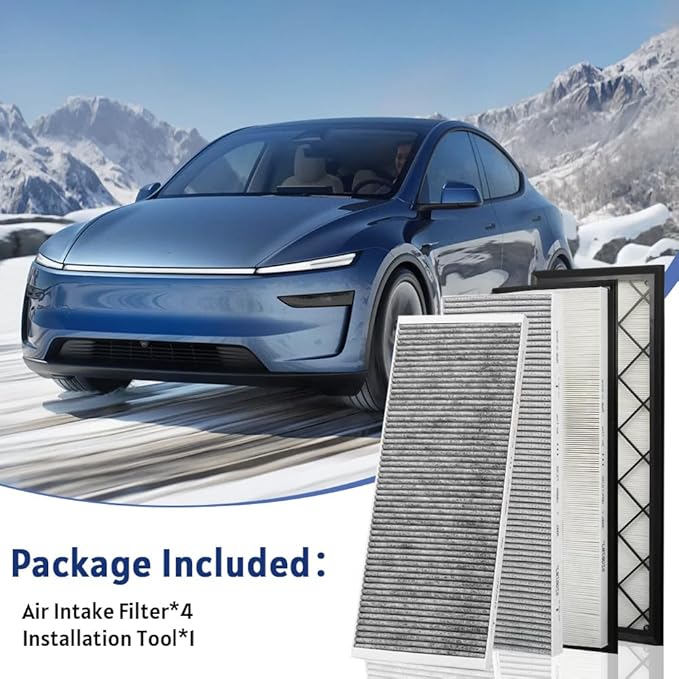 HEPA Air Intake Filter for Tesla Model Y 2020-2026 4 Pcs, Front Trunk Cabin Air filter Kit for Model Y Includes Tools Replacement for 165837500A 165837600A White