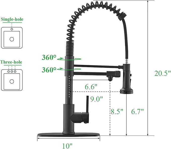 Drinking Water Faucet, Pull-Down Kitchen Sink Water Filtration Faucet, Bar Water Filter Faucet, Matte Black, Stainless Steel, PAKING PB1030