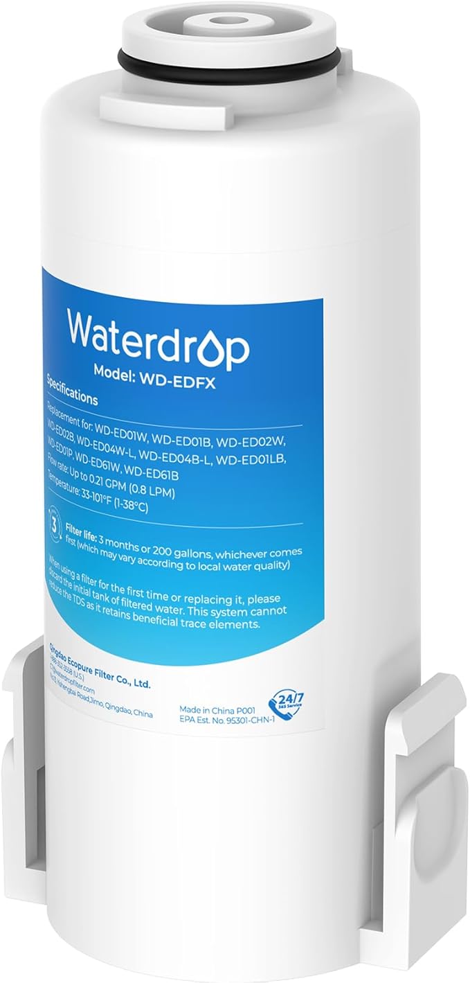 Waterdrop WD-EDFX Replacement Filters for Waterdrop Rechargeable Water Filter Dispenser WD-ED61, 200-Gallon Long-Life, 10X Filtration Efficiency, Reduce 98% Chlorine and 20+ Contaminants, 1 Filter