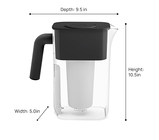Culligan with ZeroWater Technology 10-Cup Water Filter Pitcher – Includes 5-Stage Advanced Water Filter, IAPMO Certified to Reduce Lead, Total PFAS, Mercury, Fluoride, and Chlorine - Matte Black