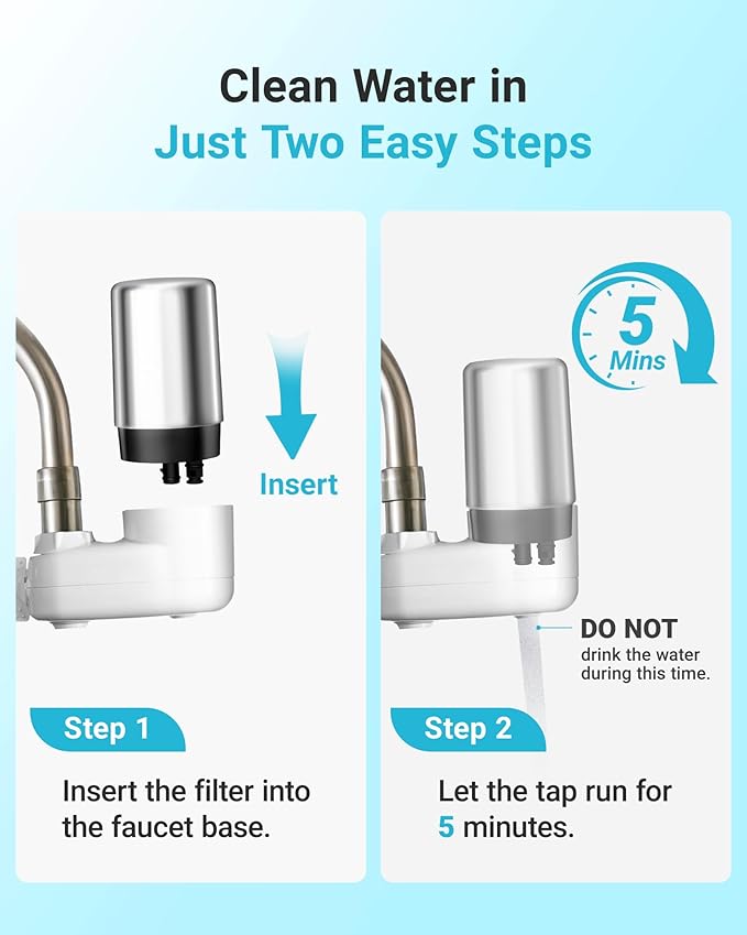 AQUA CREST Faucet Water Filter, Replacement for Brita® Filter, Brita® 36311 On Tap Water Filtration System, FR-200, FF-100, 100 Gallons, Chrome (4 Packs)