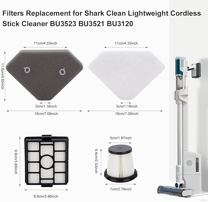 BU3523 BU3521 BU3120 HEPA Filter Compatible with Shark Clean Lightweight Cordless Stick Cleaner -Handheld Vacuum Pre-Motor Auto-Empty System Filters Replacement Parts Accessories
