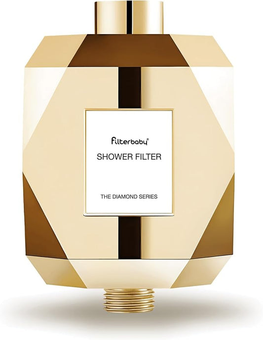 Filterbaby Diamond Shower Filter, IAPMO Certified to NSF177 Standard,Expert Developed Filter for Skin&Hair, Lab Tested to Reduce up to 99%Chlorine,Chloramine&Impurities,Eco Friendly Long Lasting, Gold