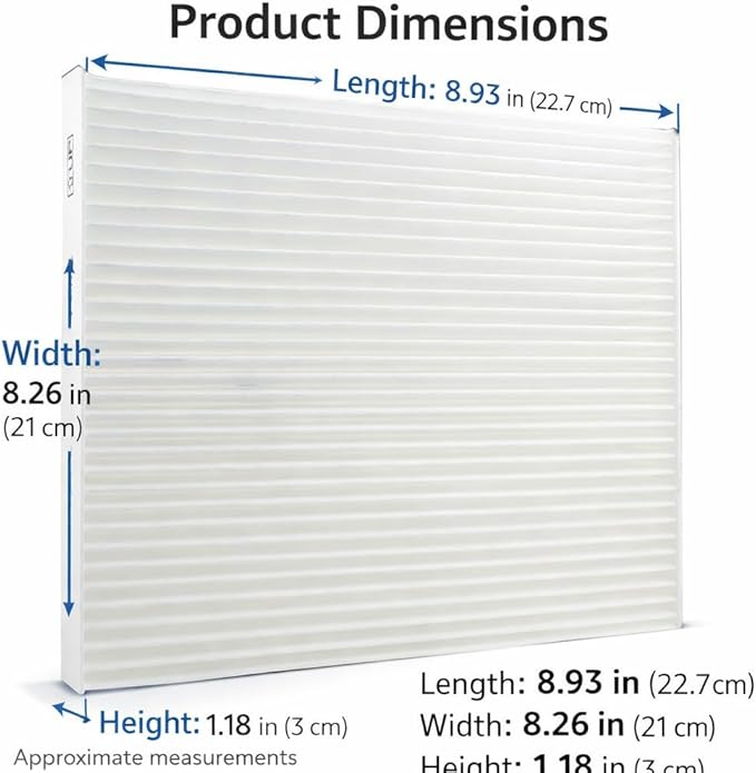 Cabin Air Filter Replacement for Hyundai Kia EV Models, White Non-Woven Fabric, Panel Style, 8.93 x 8.26 x 1.18 in