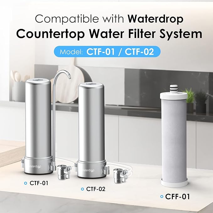 Waterdrop WD-CFF-01 Replacement Filter, NSF/ANSI 42&372 Certified, Countertop Water Filter, Longer Filter Life, 5-stage Water Filter, Reduces Heavy Metals, Bad Taste and Up to 99% of Chlorine, 2 Pack