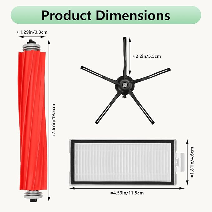 Replacement Parts Fit For Roborock Q7 Q7+ Q7 Max Q7 Max+ Plus Robot Vacuum Cleaner Accessories Kits. Rubber Main Roller Brush, HEPA Washable Filter, Side Brush, Reusable Robotic Vacuum Cleaner Parts.