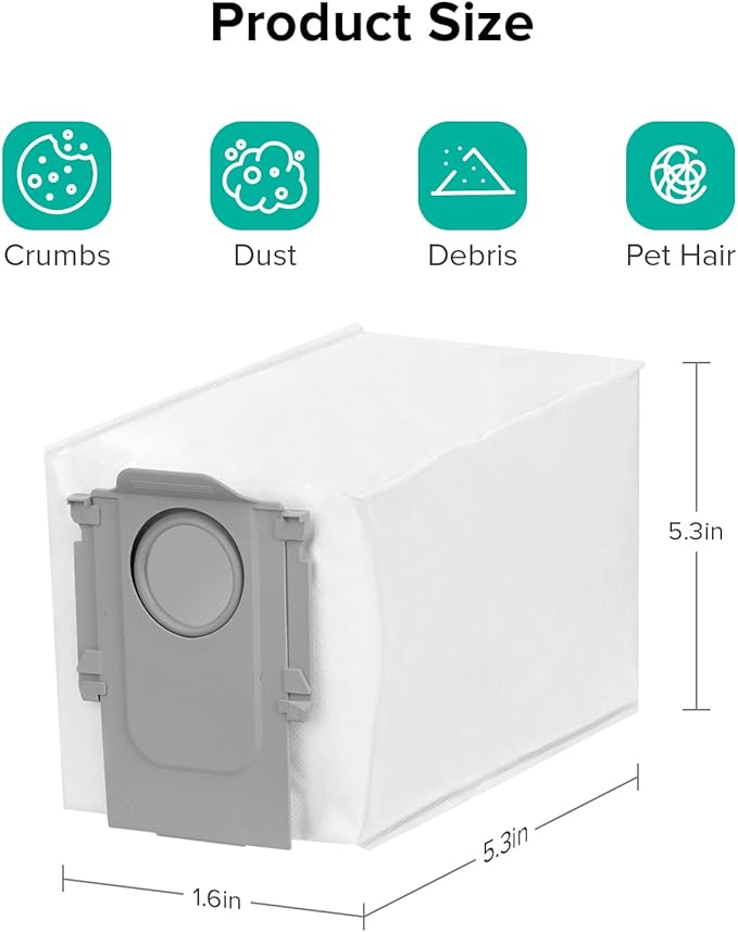 roborock 6 Packs Disposable Dust Bags for QV35A, Saros10series, Saros20, QrevoCurv2Flow, QrevoCurv, QrevoEdgeS5A, QrevoSlim, S8MaxVUltra, S8MaxUltra, QrevoMaxV,QrevoEdge, QRevo series Robot Vacuum