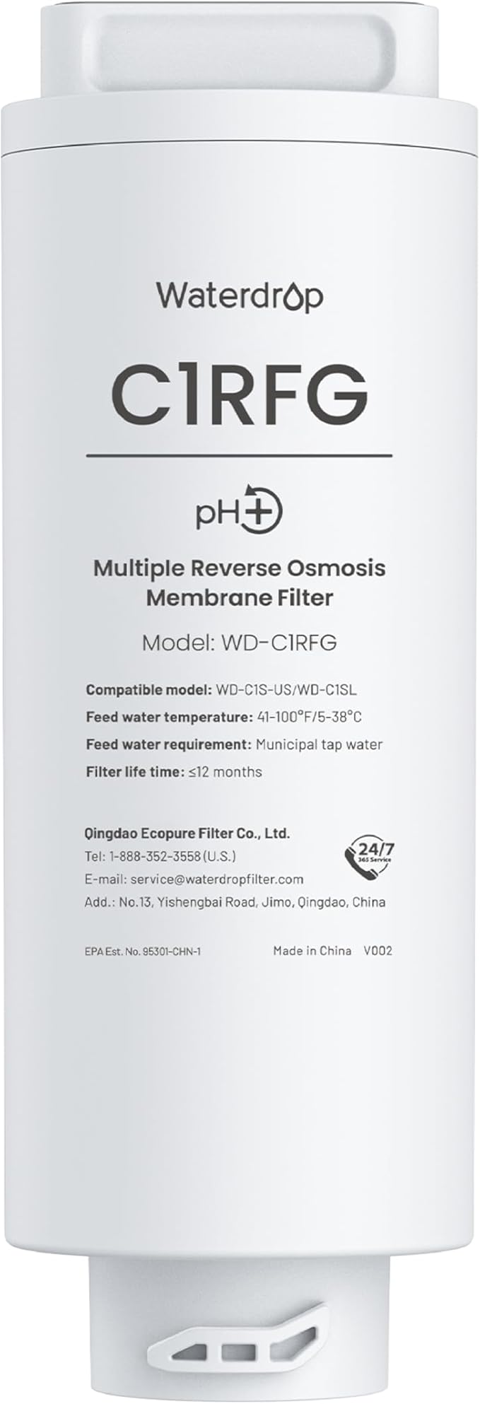 Waterdrop C1RFG Filter, Replacement for Waterdrop C1SL Countertop CoreRO System, 12-month Lifetime
