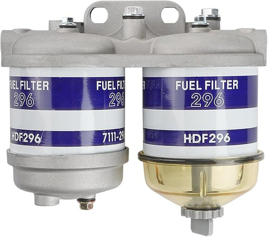 Double Fuel Filter Assembly Compatible With Ford Tractor Vehicle 2000 2600 2610 2910 3000 3600 3610 4600 4610 5000 7600 New Holland NH Universal With Glass Bowl, Replaces# 7111-296 EBPN9N166AA