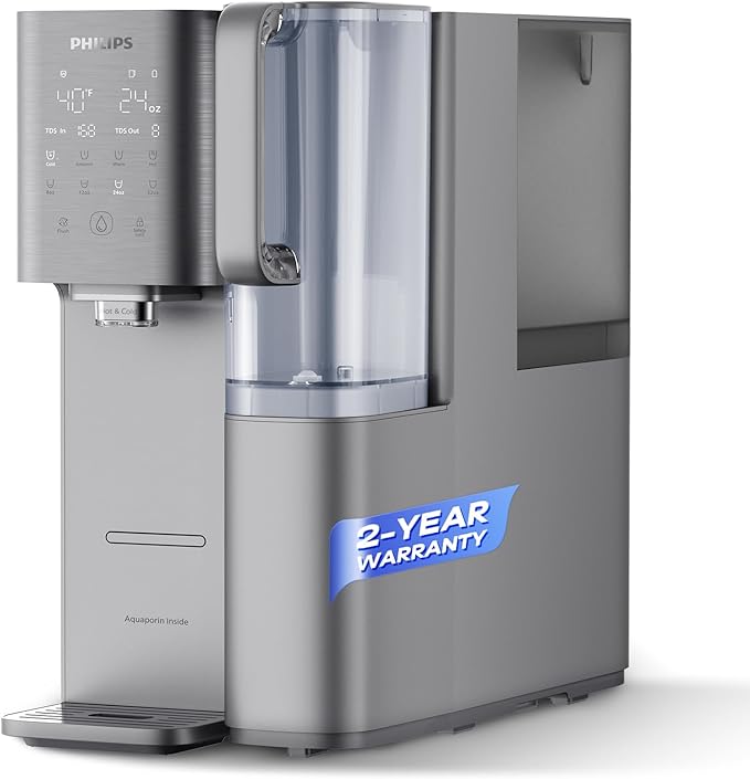 PHILIPS Reverse Osmosis Water Filter Countertop ADD6928DG/37(Cold&Hot), 6-Stage Mineralization Filtration System with Aquaporin Tech, Large Capacity for Family, 6L Tank,1.8L Jug, Reduce TDS